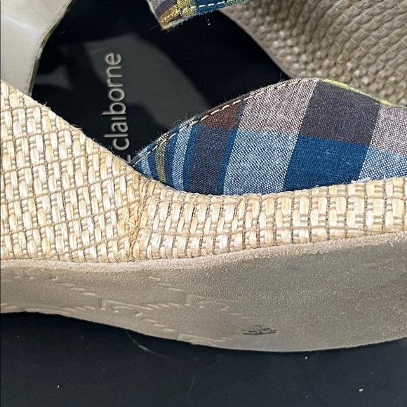 Liz Claiborne Blue and Yellow Plaid Wedges - Picture 11 of 12
